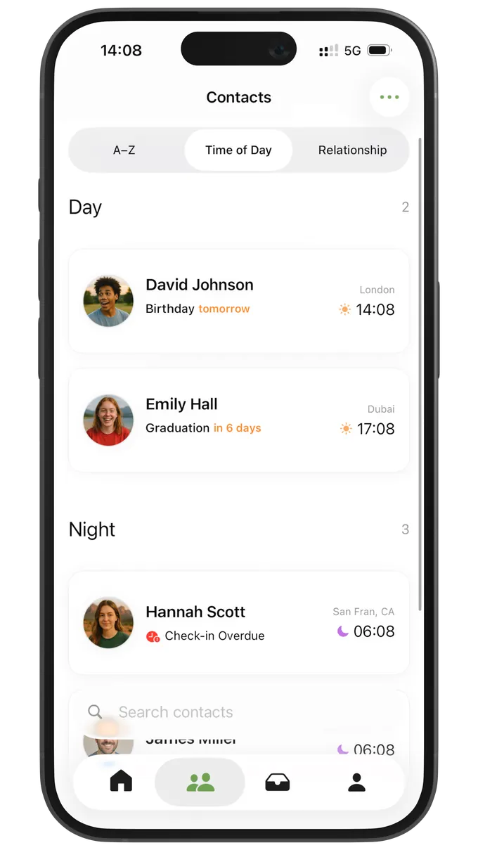 Linkt contact list showing who to reach out to next